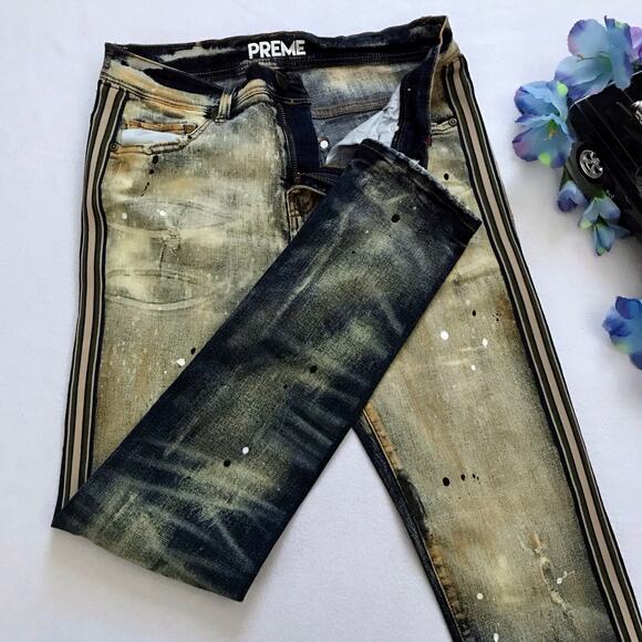 Preme NWOT Stone Wash Paint Splatter Skinny Jeans Men 32 - Picture 5 of 9